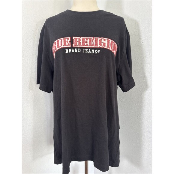 True Religion Jeans T shirt Mens M Black‎ Embroidered Logo Preppy - Picture 6 of 11